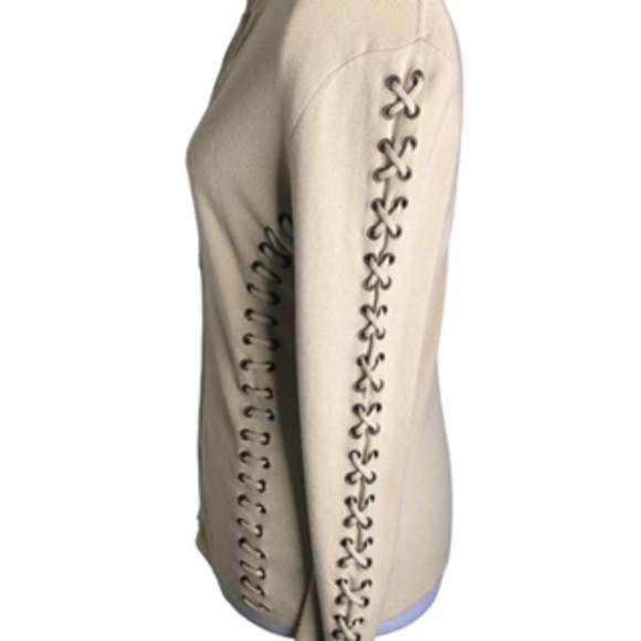 No Label Full Zip Faux Laced Sleeves and Side Front Mock Collar Sweater Size L - Picture 2 of 7